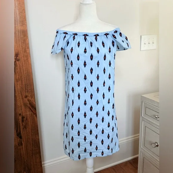 J.Crew Off-Shoulder Blue Patterned Dress size small NWTs - Picture 6 of 9